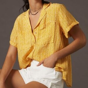 Anthropologie Yellow Patterned Blouse